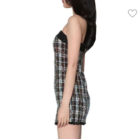 WALTER BAKER Dress NEW Amberly Broadway Tweed Plaid Strapless Mini Black Size 8 - Picture 3 of 10